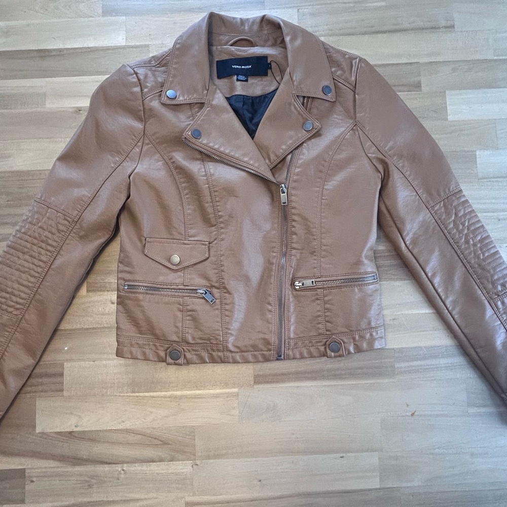 Vero Moda Camel/Tan Faux Leather Moto Jacket